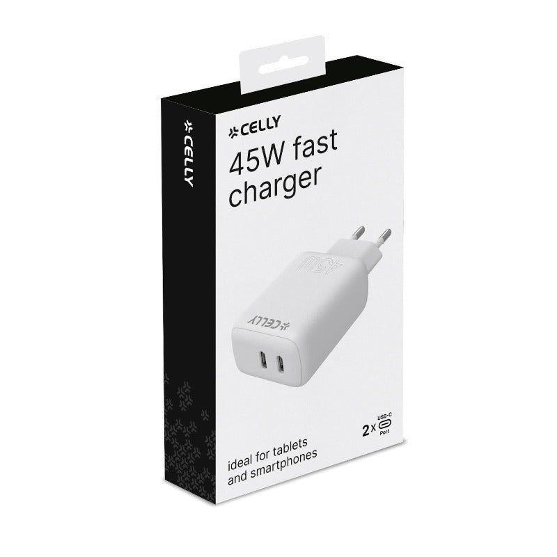 Celly TC2USBC45W - 2 USB-C Wall Charger 45W [PRO POWER]
