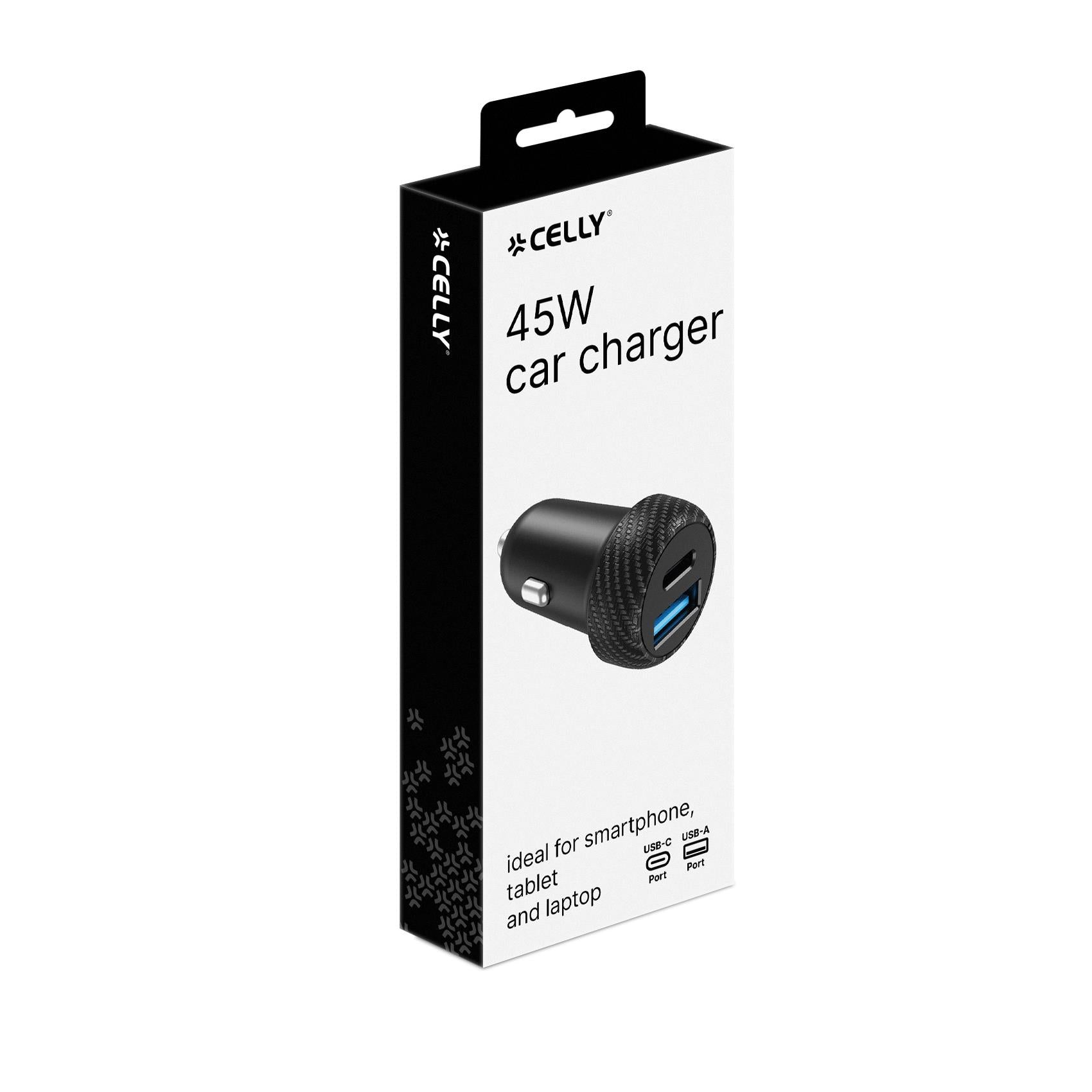 Celly CC1USBC1USBA45W - Car charger with dual USB-C and USB-A ports, maximum power 45 Watts