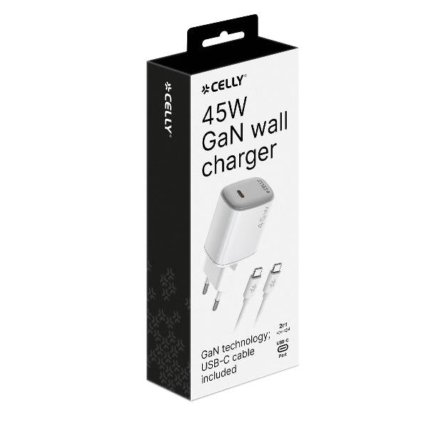 Celly UPTC1USBC45WCTC - 45W GaN Wall Charger + USB-C to USB-C cable