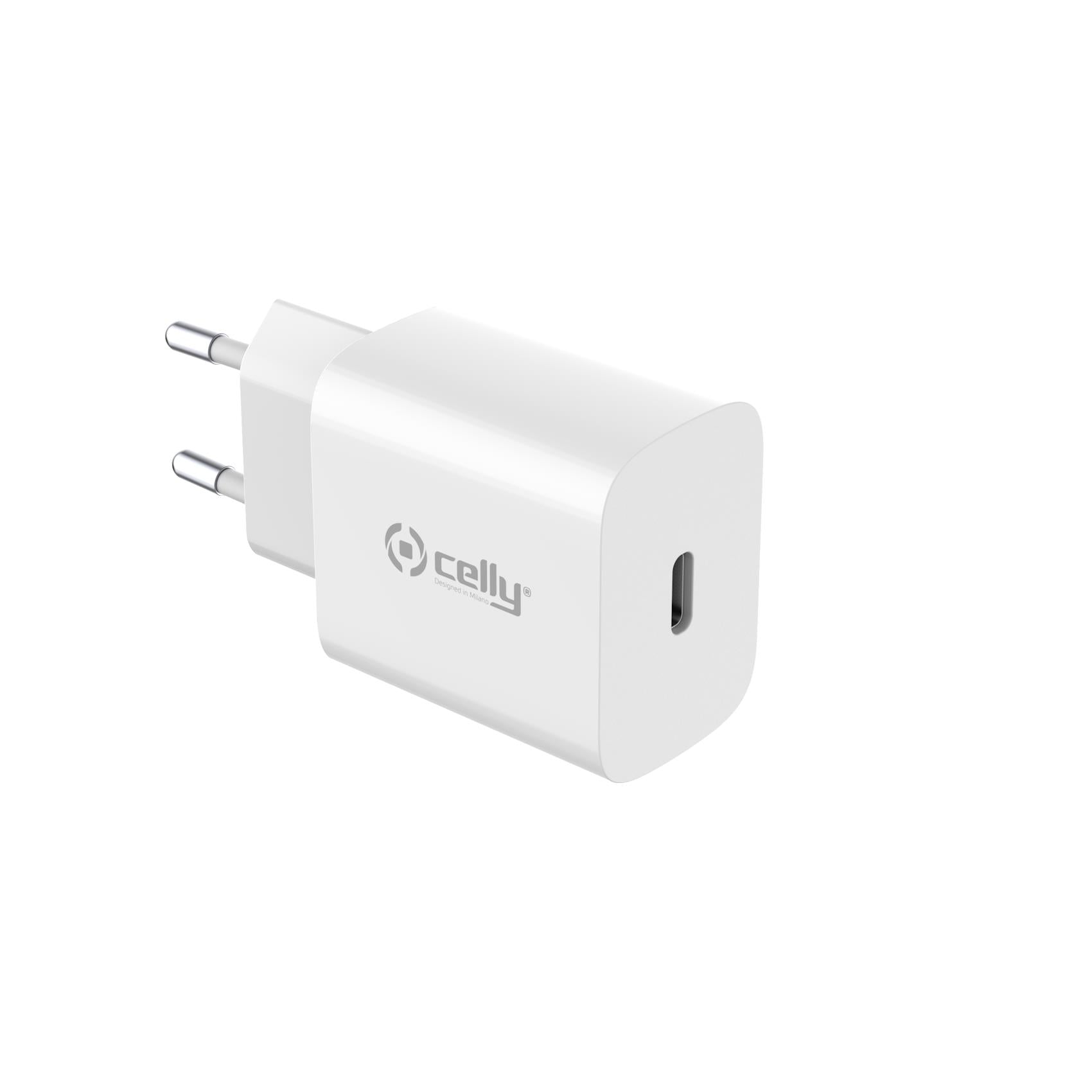 Celly GRSTC1USBC25WWH - Wall charger up to 25W made with 100% recycled plastic 25W