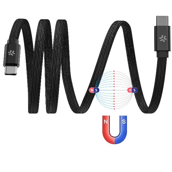 Celly USBC2MAG2M60- USB-C to USB-C cable, 2 meter long, 60 Watt maximum power, integrated magnetic system to rewind the cable (Copy)