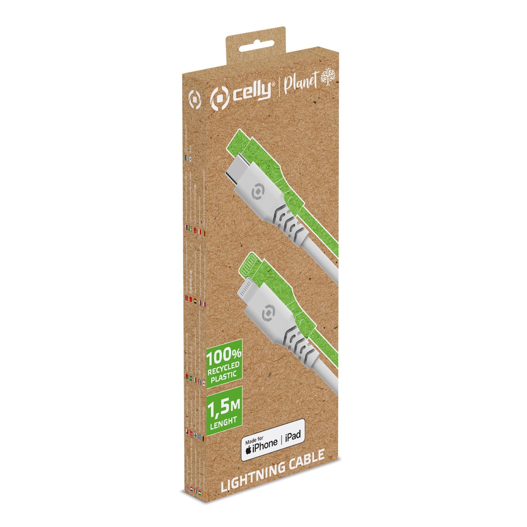 Celly GRSUSBCLIGHTWH - USB-C to lightning cable made with 100% recycled plastic 1,5m