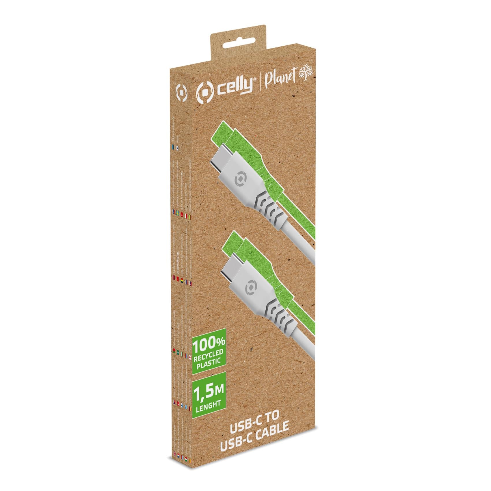 Celly GRSUSBCUSBCWH - USB-C to USB-C cable made with 100% recycled plastic 1,5m