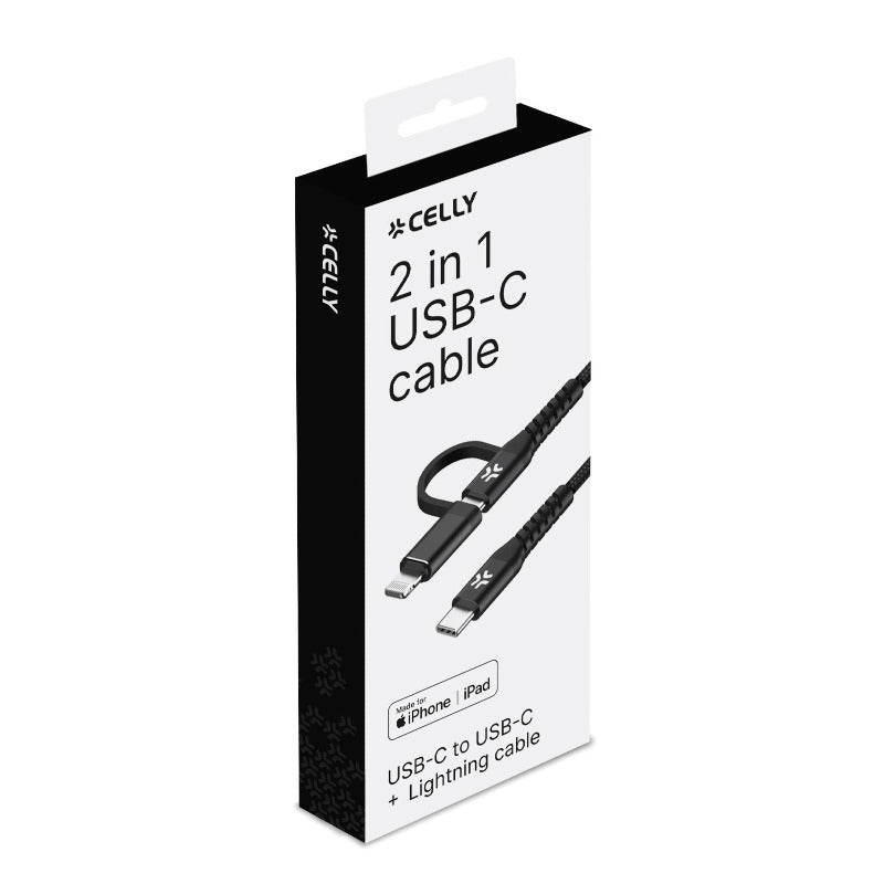 Celly USBC2IN1 - 2IN1 Cable: USB-C & Lightning 100W