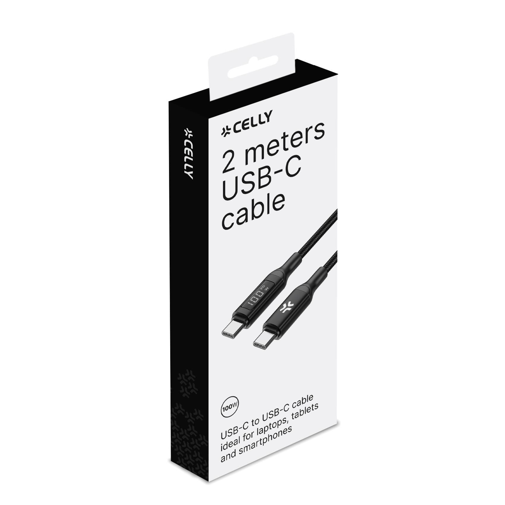 Celly USBCUSBC100WLED - 2m USB-C to USB-C Cable 100W with LED Display [POWER DELIVERY]