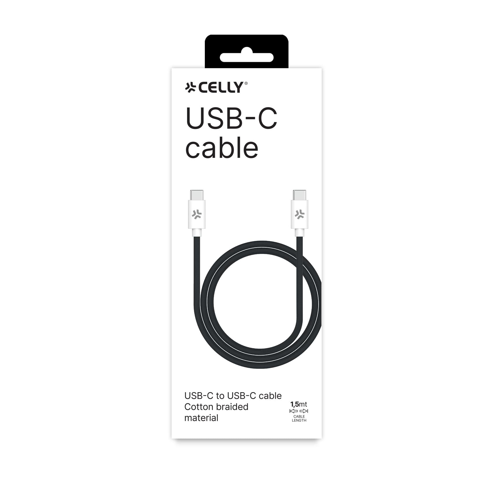 Celly USBCUSBCCOTT - USB-C to USB-C Cotton Braided Cable Black