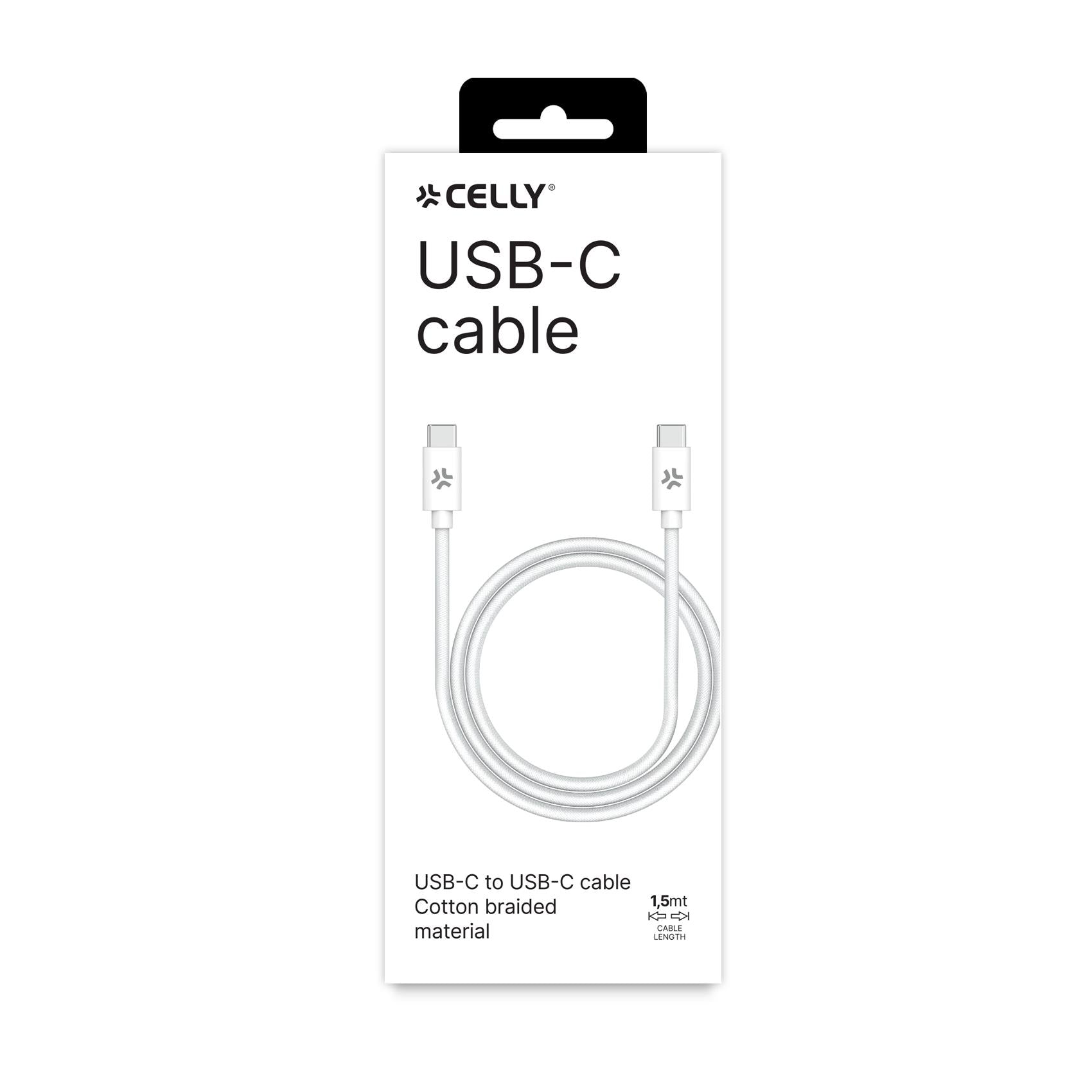 Celly USBCUSBCCOTT - USB-C to USB-C Cotton Braided Cable White