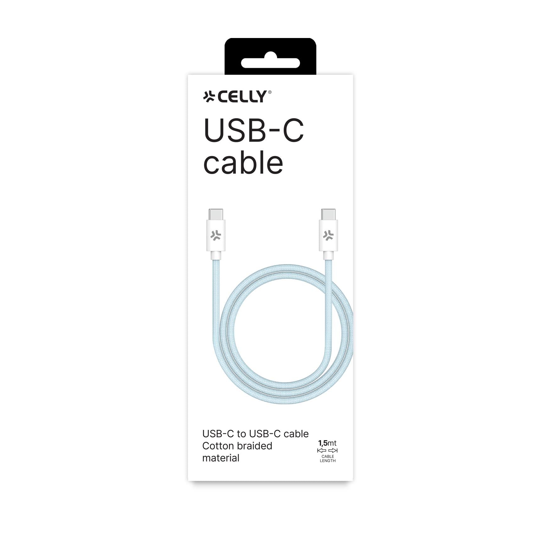 Celly USBCUSBCCOTT - USB-C to USB-C Cotton Braided Cable Blue