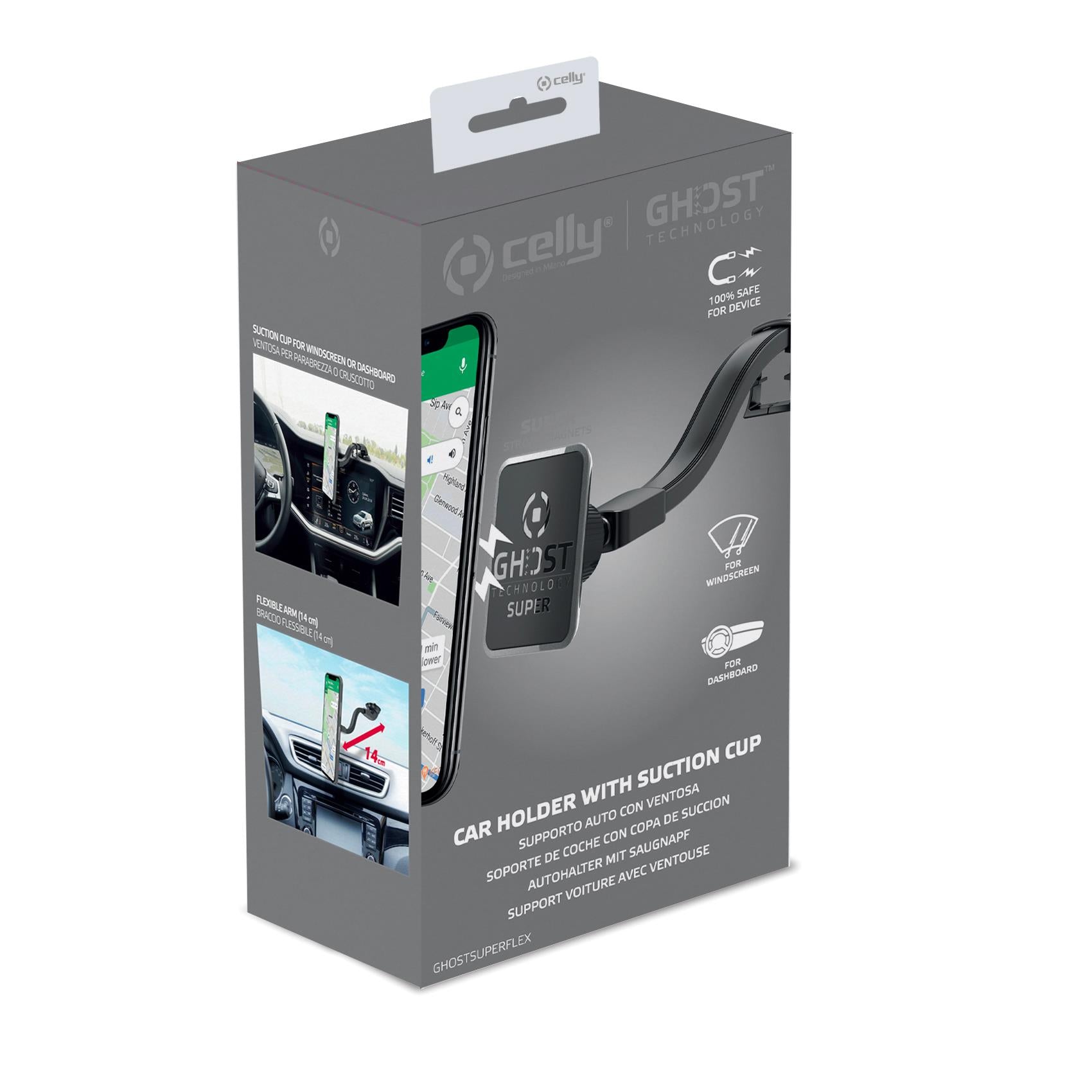 Celly GHOST SUPER FLEX Universal Magnetic Car Holder BLACK
