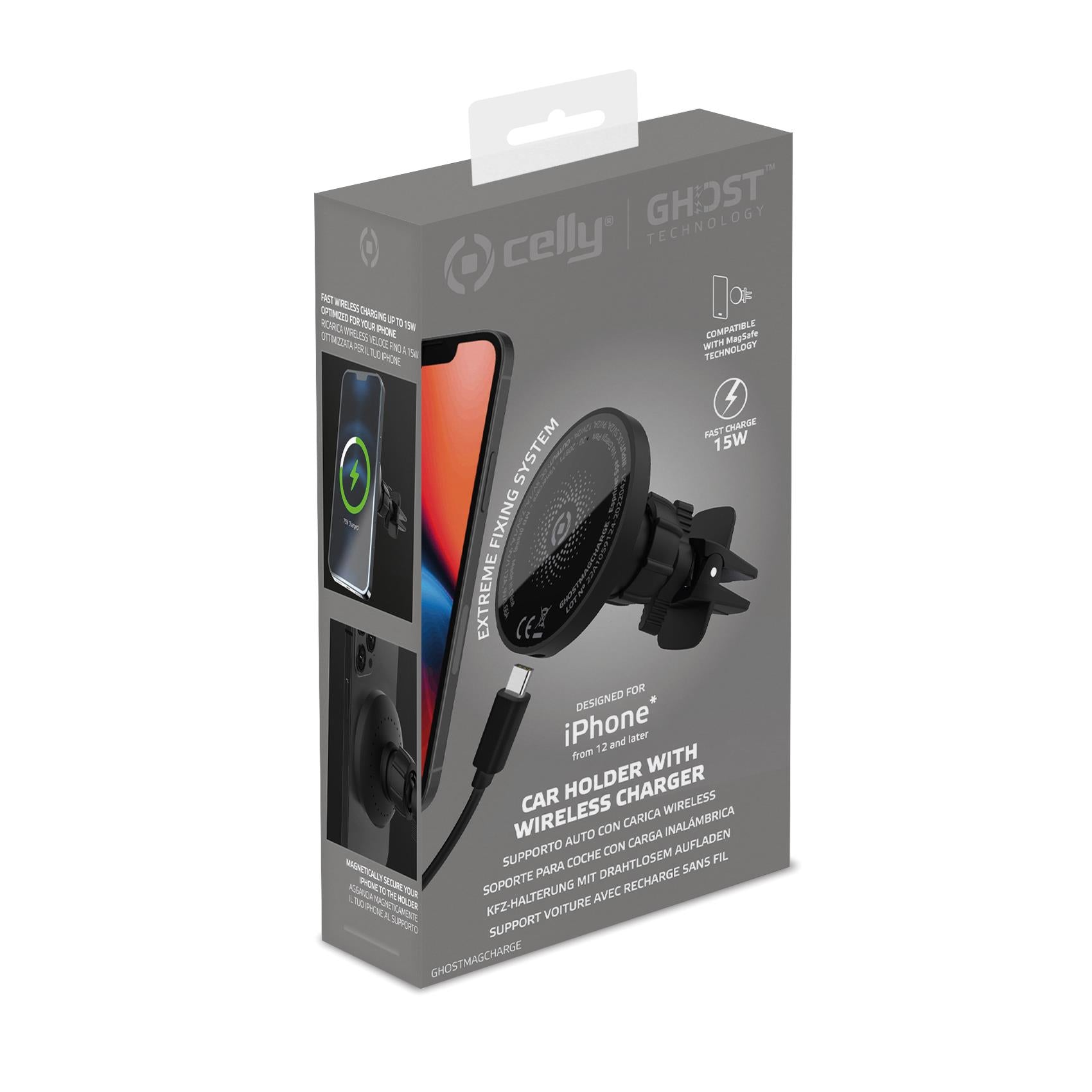 Celly GHOSTMAGCHARGE - 15W Universal Car Holder compatible with Magsafe technology
