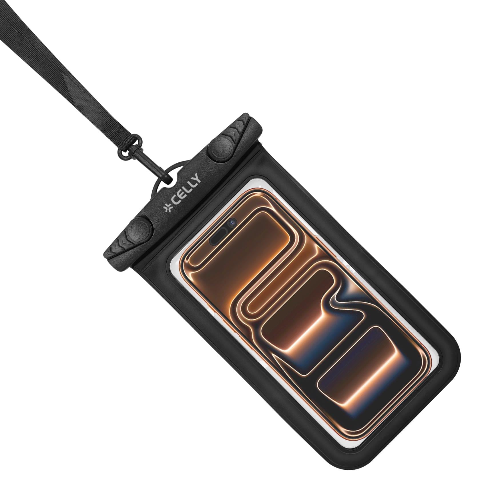 Celly SPLASHBAG26 - Waterproof case for smartphones up to 7" display size, transparent design, hermetic closure, neck strap included