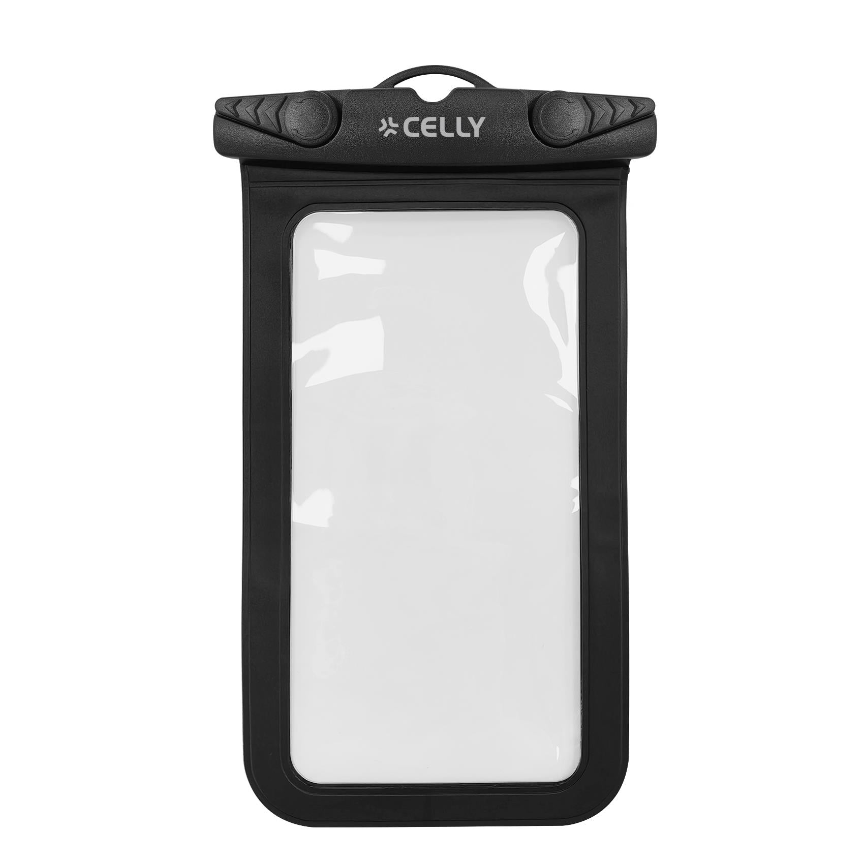 Celly SPLASHBAG26 - Waterproof case for smartphones up to 7" display size, transparent design, hermetic closure, neck strap included