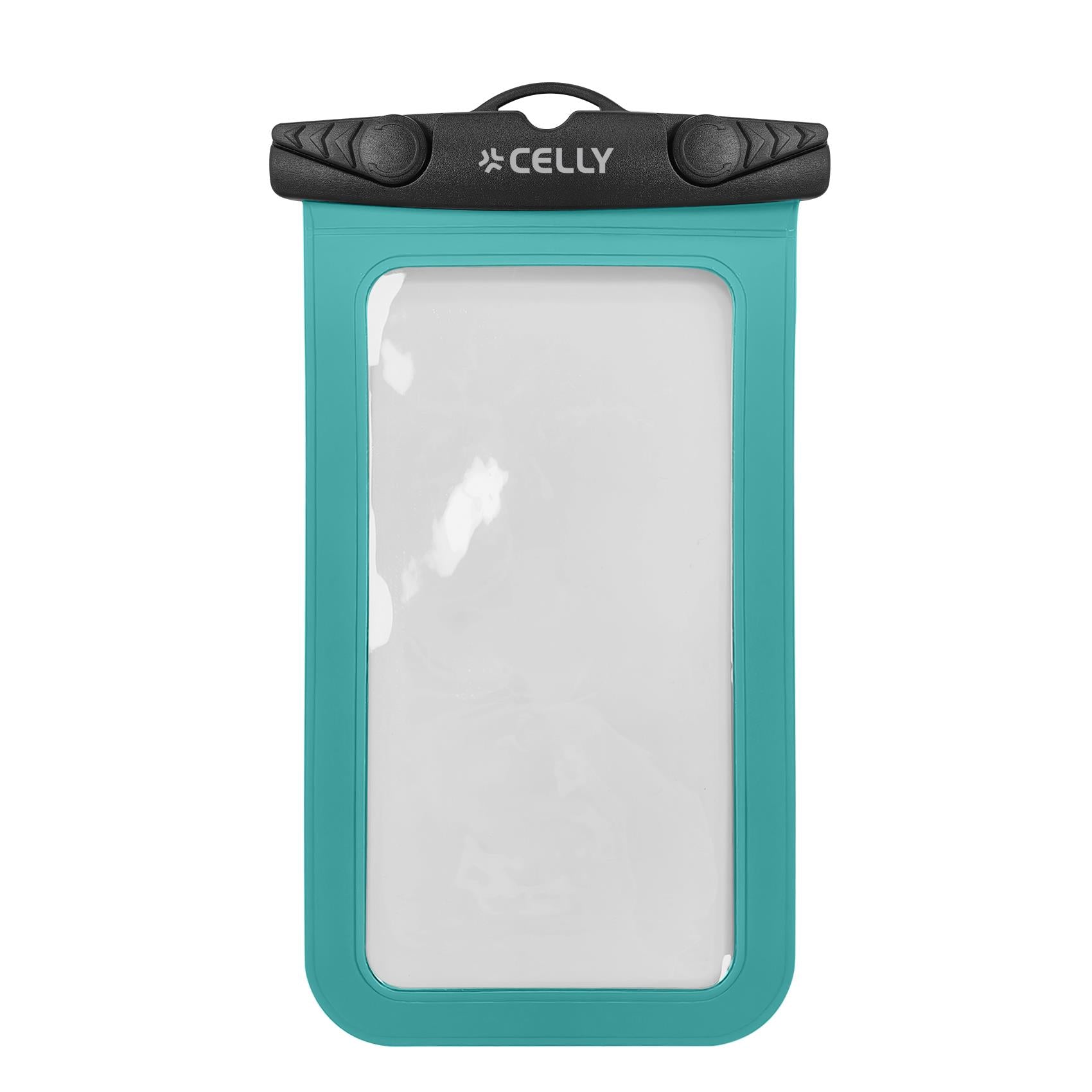 Celly SPLASHBAG26TU- Waterproof case for smartphones up to 7" display size, transparent design, hermetic closure, neck strap included