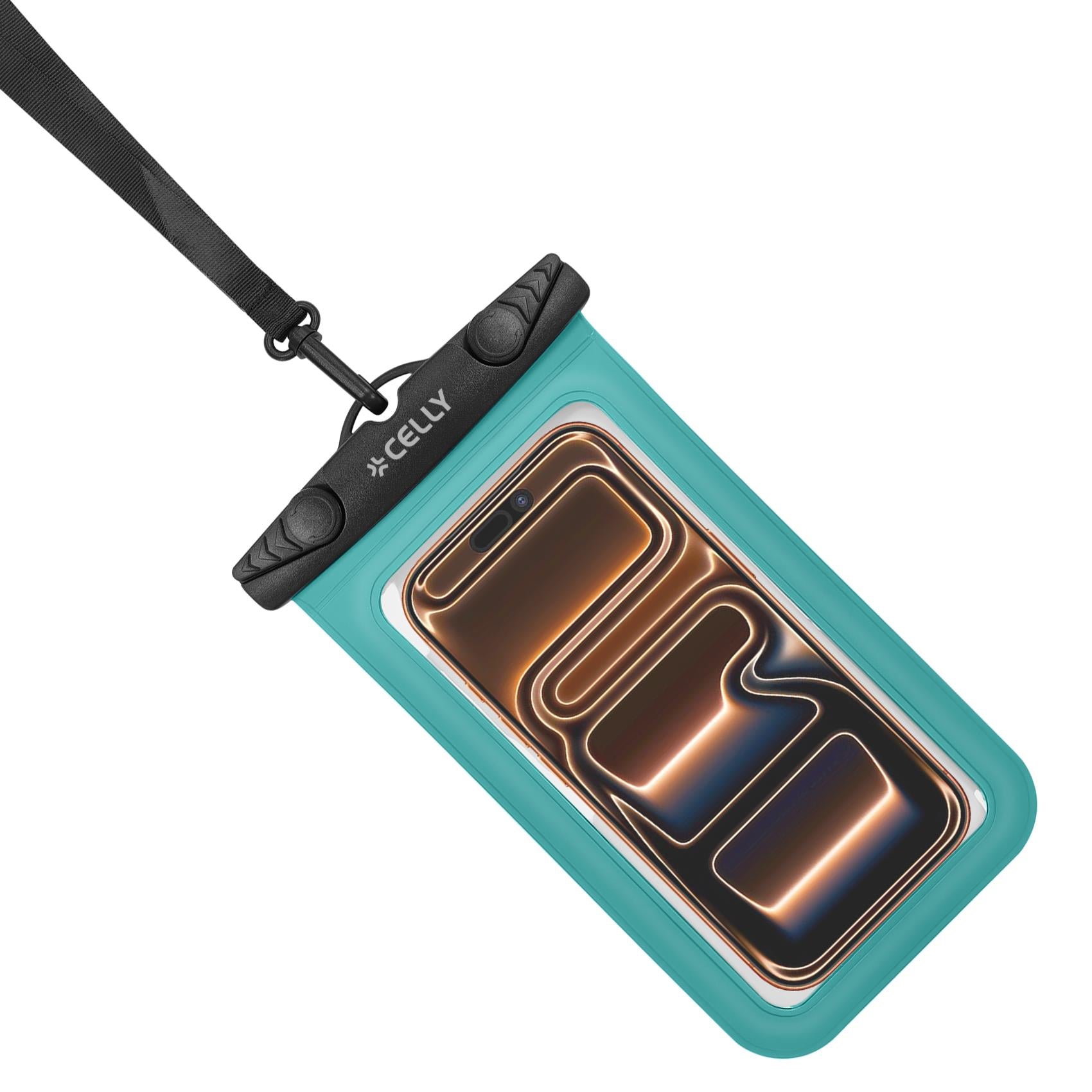 Celly SPLASHBAG26TU- Waterproof case for smartphones up to 7" display size, transparent design, hermetic closure, neck strap included