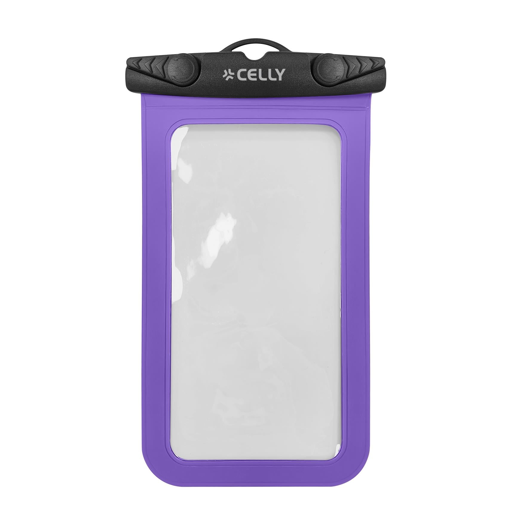 Celly SPLASHBAG26LI - Waterproof case for smartphones up to 7" display size, transparent design, hermetic closure, neck strap included