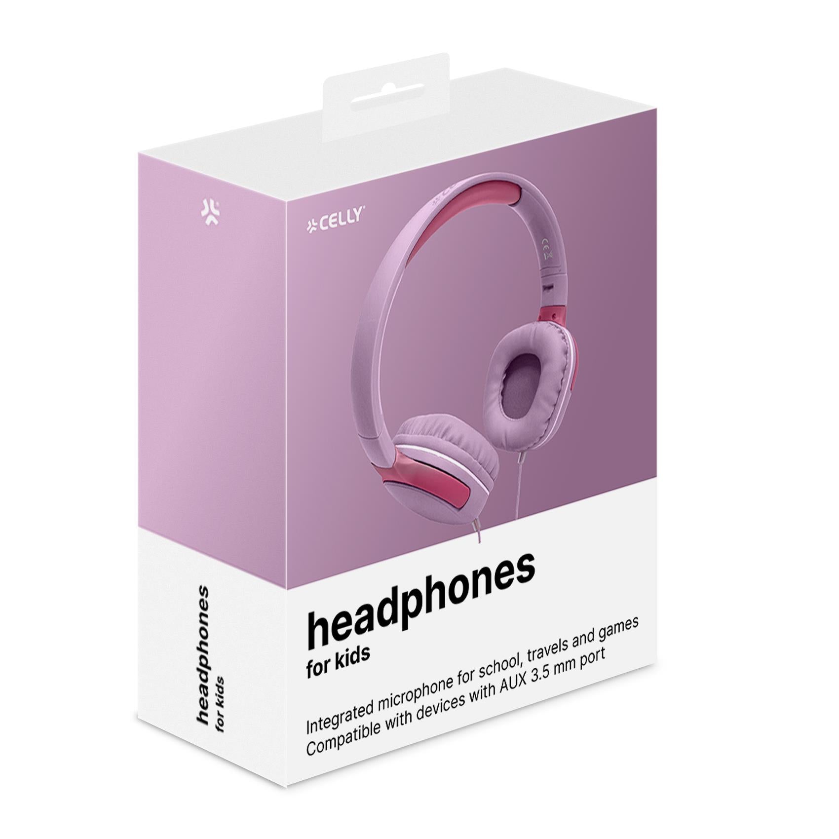 Celly KIDSBEAT2PK - Kids Stero Wired Headphones Pink