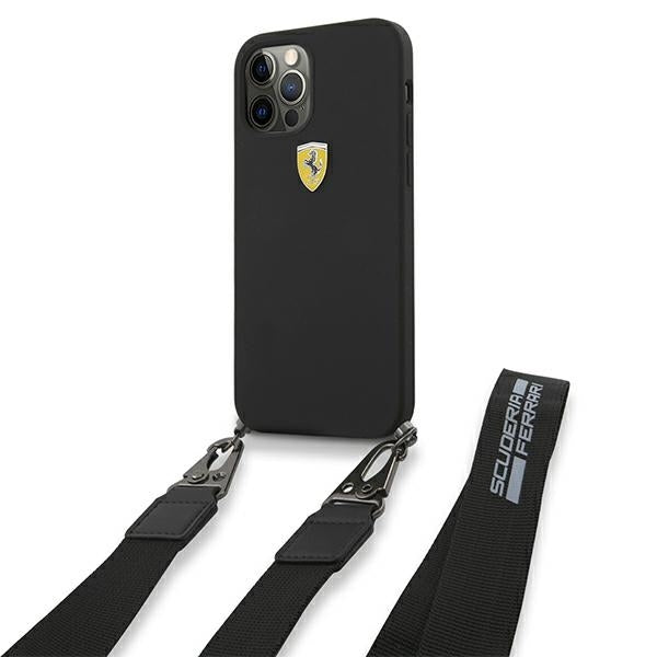 Ferrari FESTRAHCP12MBK iPhone 12/12 Pro black hardcase On Track Silicone with strap