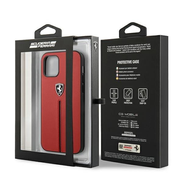 Ferrari FEOMSHCP12MRE iPhone 12/12 Pro red hardcase Off Track Leather Nylon Stripe