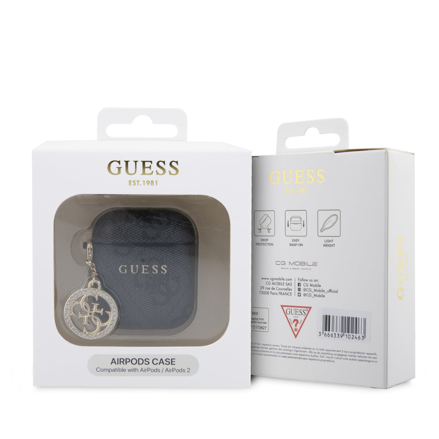 GUESS AIRPODS 1/2 PU 4G W/ STRASS CHARM Black