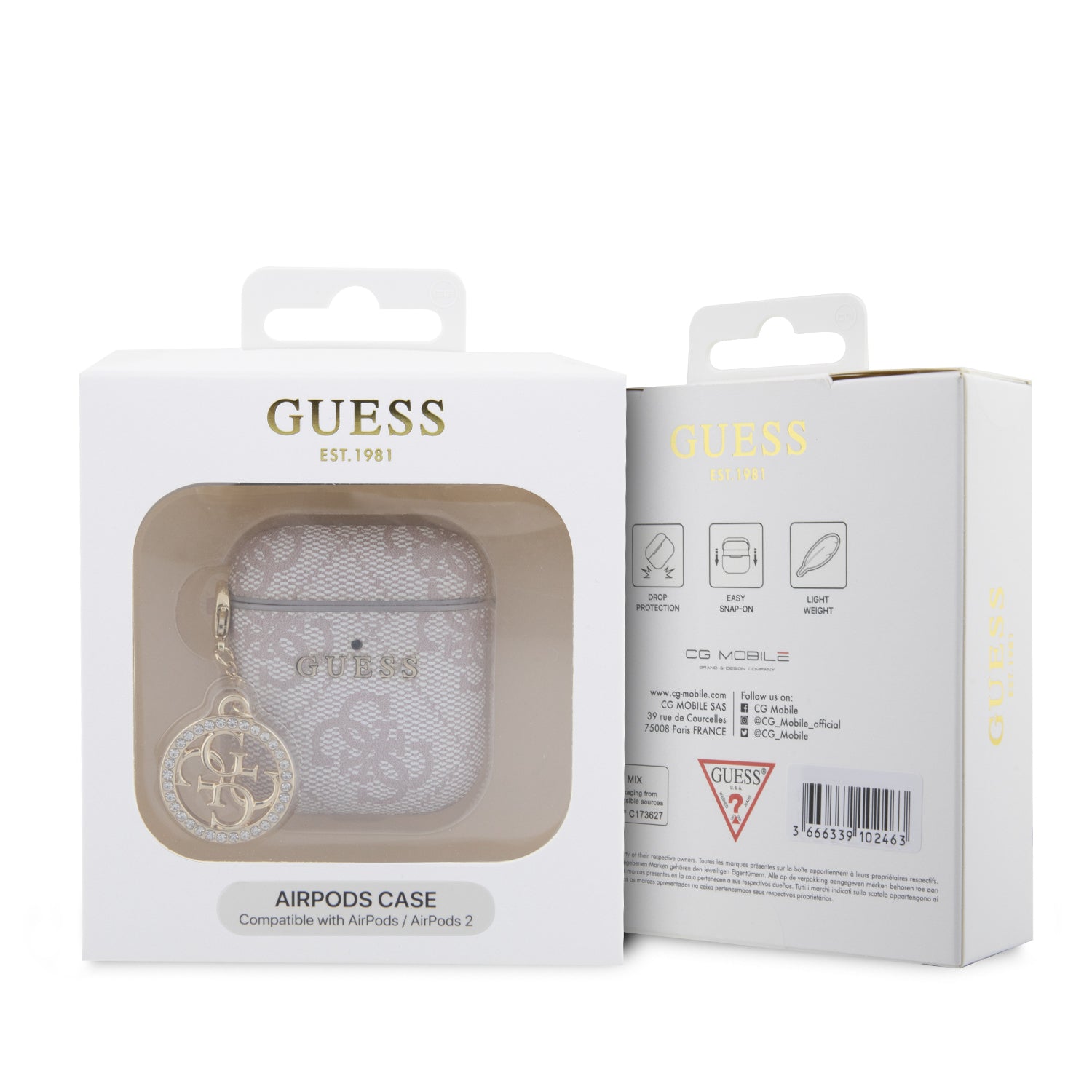 GUESS AIRPODS 1/2 PU 4G W/ STRASS CHARM PINK