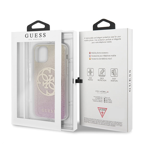 Guess GUHCN58PCUGLPGG iPhone 11 Pro gold pink hard case Glitter Gradient 4G Circle Logo