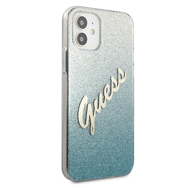 Guess GUHCP12SPCUGLSBL iPhone 12 mini blue hardcase Glitter Gradient Script