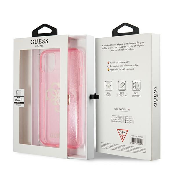 Guess GUHCN61PCUGL4GPI iPhone 11  / Xr pink hard case Glitter 4G Big Logo