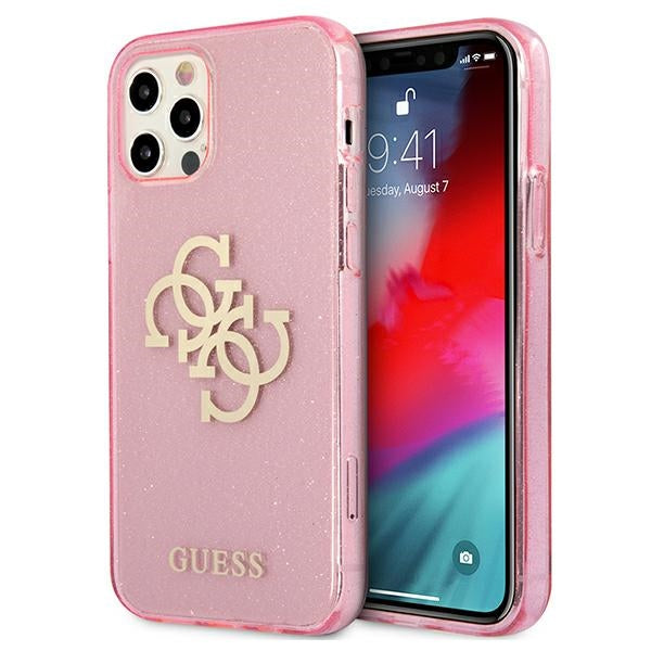 Guess GUHCP12MPCUGL4GPI iPhone 12/12 Pro pink hard case Glitter 4G Big Logo