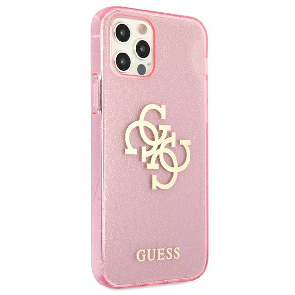 Guess GUHCP12MPCUGL4GPI iPhone 12/12 Pro pink hard case Glitter 4G Big Logo