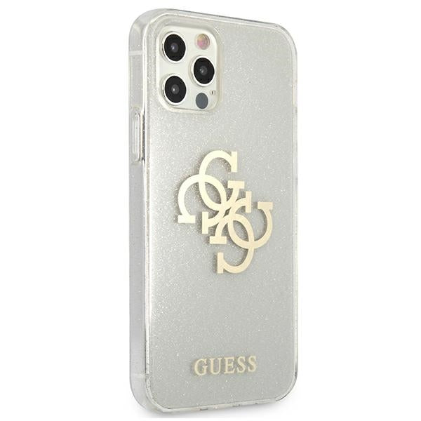 Guess GUHCP12MPCUGL4GTR iPhone 12/12 Pro transparent hard case Glitter 4G Big Logo
