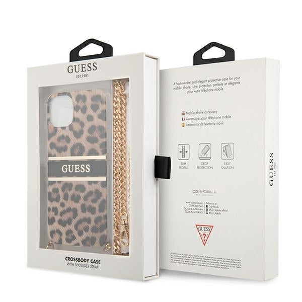Guess GUHCP13SKBCLE iPhone 13 mini Leopard hardcase Gold Strap