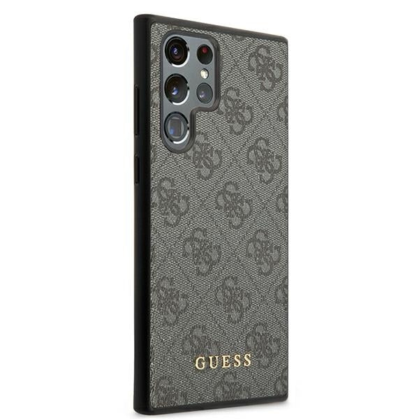 Guess GUHCS22LG4GFGR S22 Ultra S908 Grey hard case 4G Metal Gold Logo