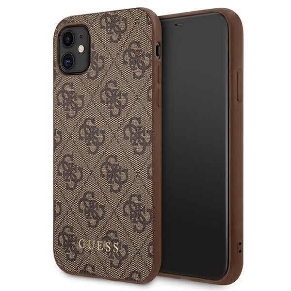 Guess GUHCN61G4GFBR iPhone 11 / Xr brown hard case 4G Metal Gold Logo