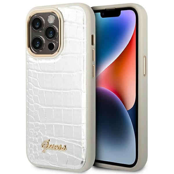 Guess GUHCP14LHGCRHS iPhone 14 Pro Silver hardcase Croco Collection
