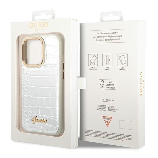 Guess GUHCP14LHGCRHS iPhone 14 Pro Silver hardcase Croco Collection