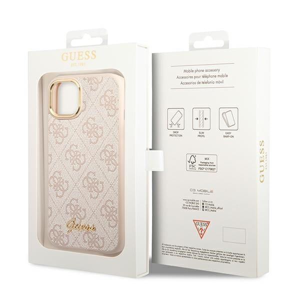 Guess GUHCP14SHG4SHP iPhone 14 / 15 / 13 black hard case 4G Vintage PinkLogo