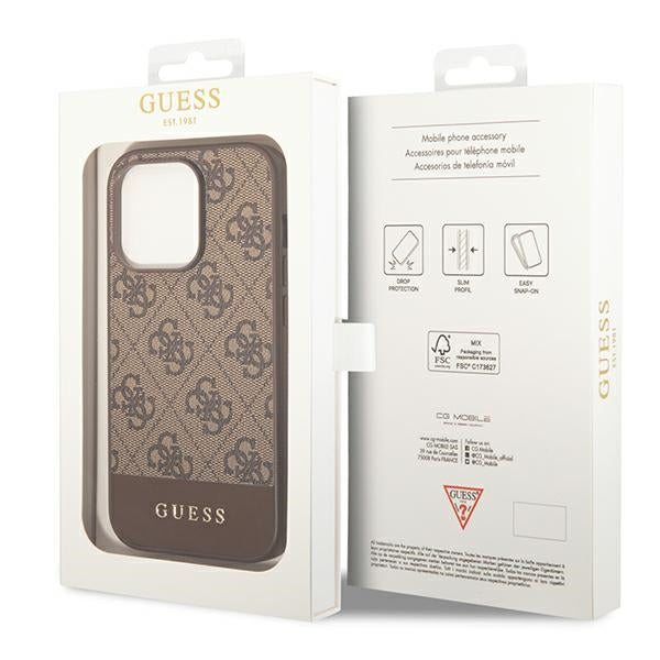 Guess GUHCP14LG4GLBR iPhone 14 Pro brown hard case 4G Stripe Collection