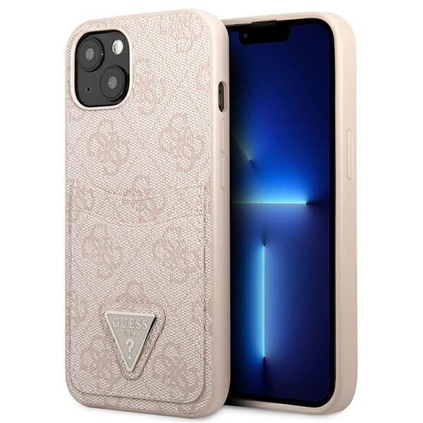 Guess GUHCP13MP4TPP iPhone 13 pink hardcase 4G Triangle Logo Cardslot