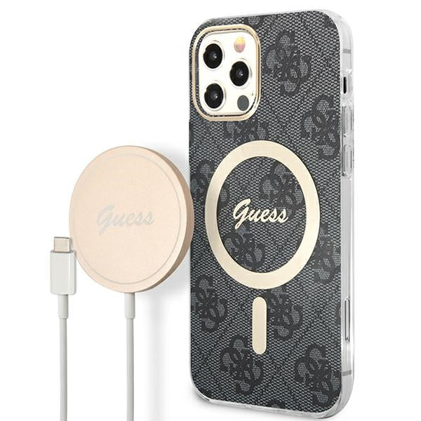 Guess GUBPP12MH4EACSK Case+ Charger iPhone 12/12 Pro black hard case 4G Print MagSafe