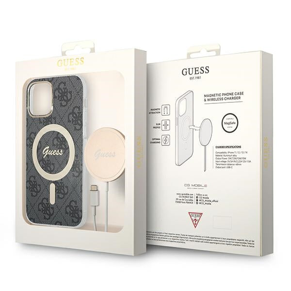 Guess GUBPP12MH4EACSK Case+ Charger iPhone 12/12 Pro black hard case 4G Print MagSafe