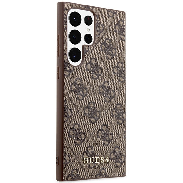 Guess GUHCS23LG4GFBR S23 Ultra S918 brown hard case 4G Metal Gold Logo