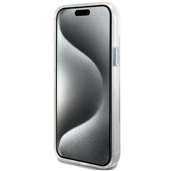 Guess GUHMP15MHRSGSD iPhone 15 Plus transparent hardcase Ring Stand Script Glitter MagSafe