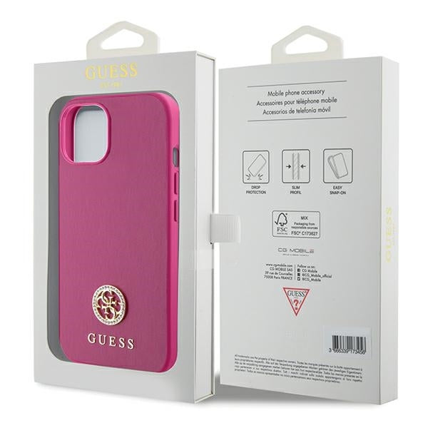 Guess GUHCP15SPS4DGPP iPhone 15 / 14 / 13 Pink hardcase Strass Metal Logo