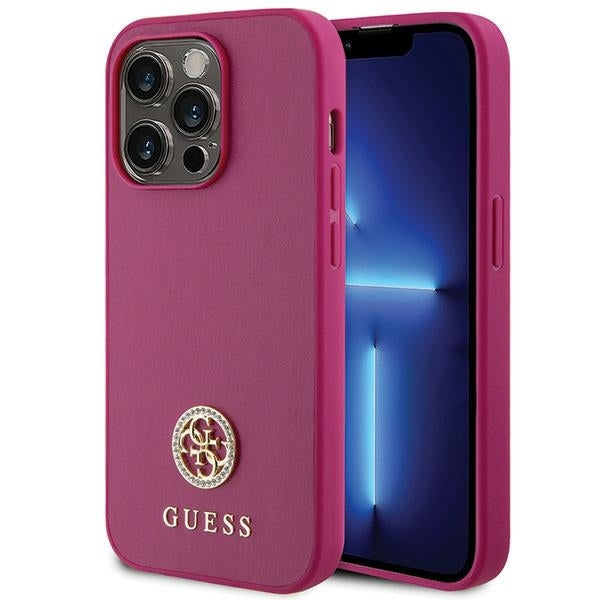 Guess GUHCP15LPS4DGPP iPhone 15 Pro pink hardcase Strass Metal Logo