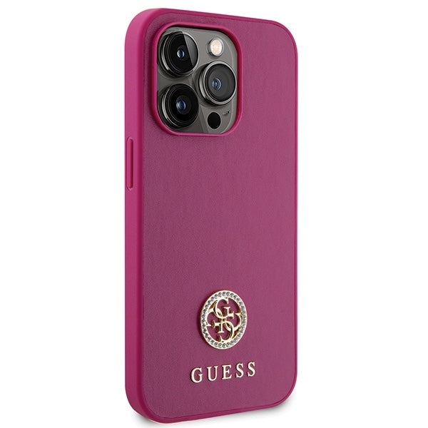 Guess GUHCP15LPS4DGPP iPhone 15 Pro pink hardcase Strass Metal Logo