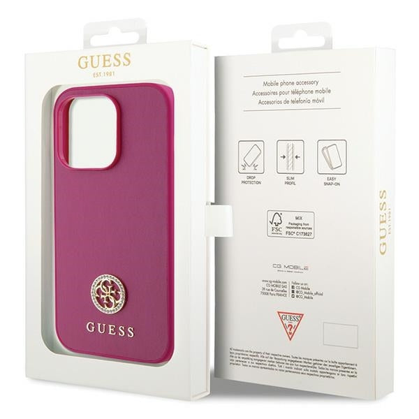 Guess GUHCP15LPS4DGPP iPhone 15 Pro pink hardcase Strass Metal Logo