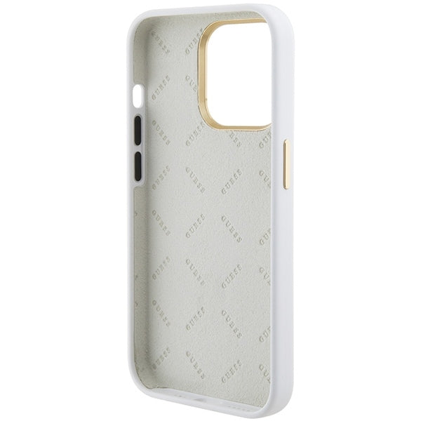 Guess GUHCP15LM4DGPH iPhone 15 Pro white hardcase Silicone Logo Strass 4G