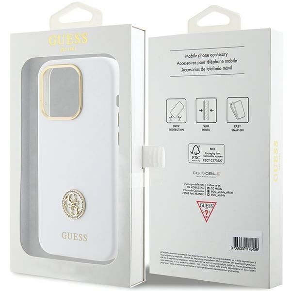 Guess GUHCP15LM4DGPH iPhone 15 Pro white hardcase Silicone Logo Strass 4G