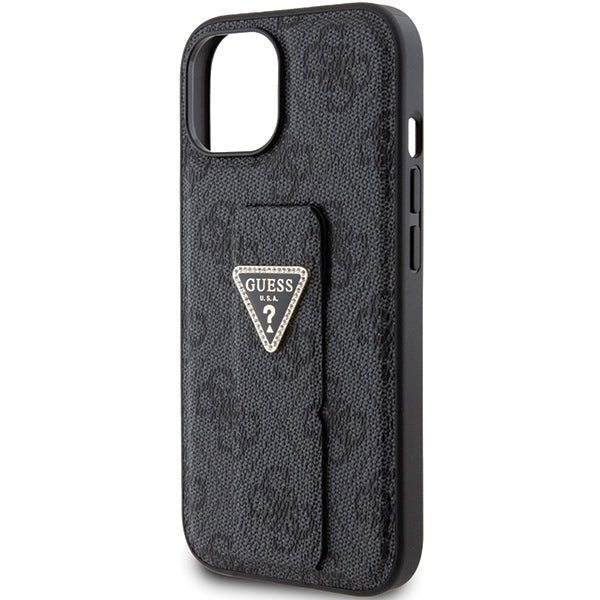 Guess GUHCP15SPGS4TDK iPhone 15 / 14 / 13 black hardcase Grip Stand 4G Triangle Strass