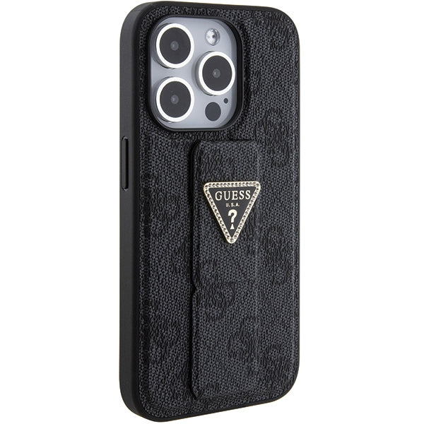 Guess GUHCP15LPGS4TDK iPhone 15 Pro black hardcase Grip Stand 4G Triangle Strass
